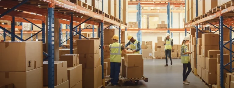 logistics personnel working at a warehouse