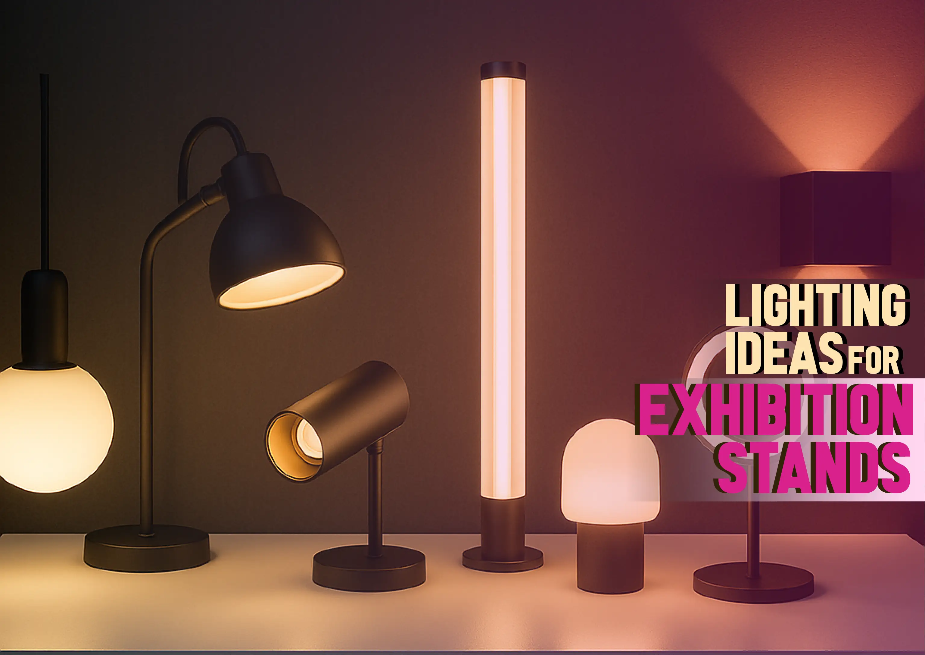 Series of different types of lights on a table