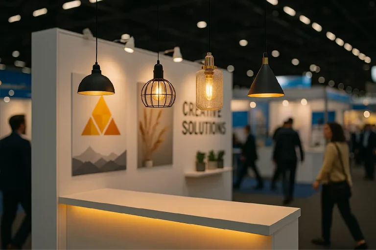 series of different warm light fixtures hung on a stand